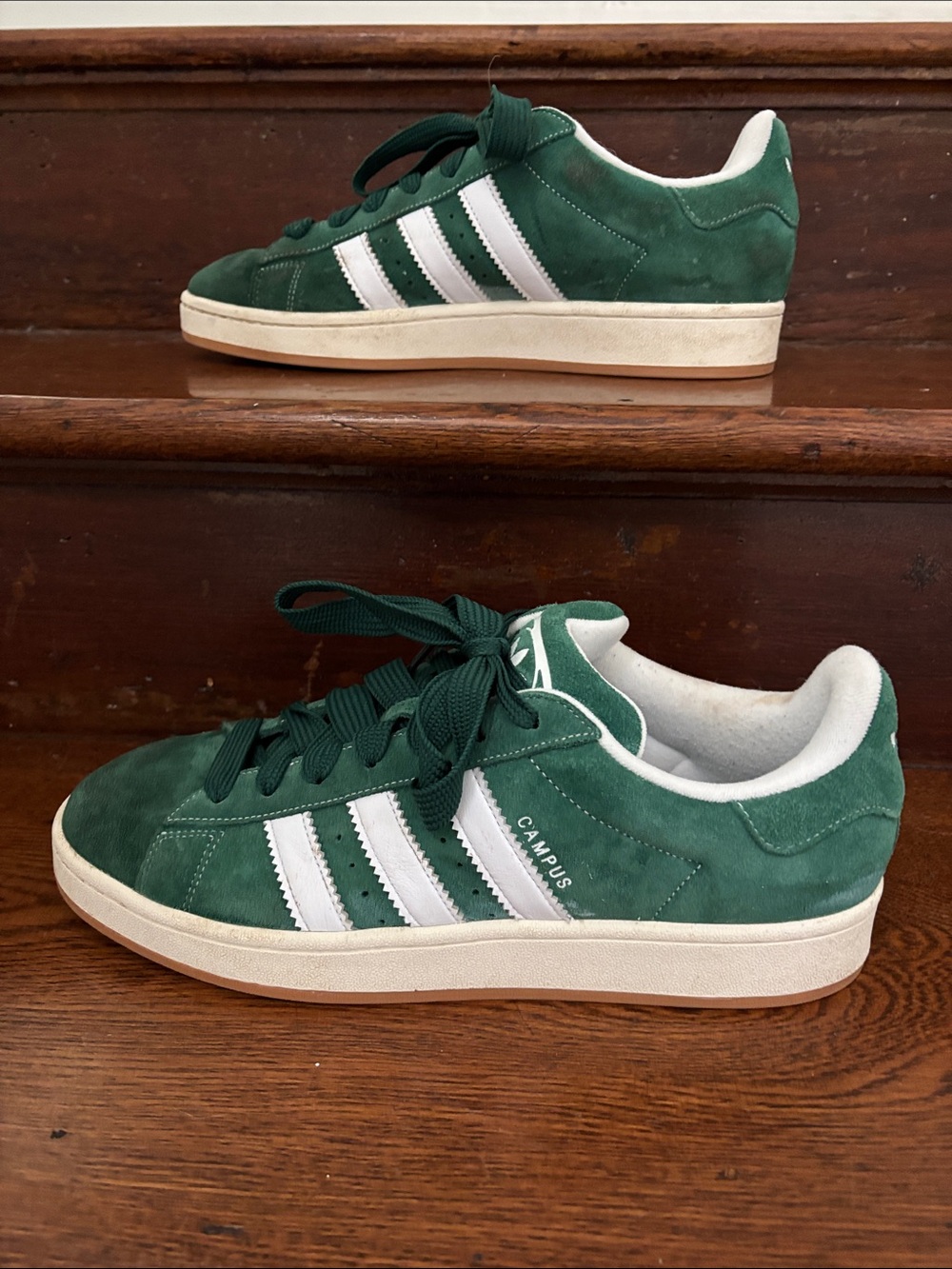 adidas Green Suede Campus Sneakers with White Stripes